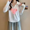 Talla Grande Ligeramente Gordita mm Principios de Otoño Holgada Camiseta Polo con Letra Corazón Estilo Coreano para Mujer Diseño Adelgazante Top de Manga Larga