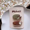 Presilha de cabelo de coelho de desenho animado bordada com bolinhas vintage feita à mão, grampo fofo para meninas, acessório de cabelo infantil, presilha para franja, verde e marrom