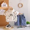 Conjunto de Camisa de Verão Fina com Desenho para Bebê Menino para Crianças Pequenas e Crianças Jovem Lindo Bebê Moda Conjunto de Três Peças com Gola Tendência