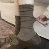 Calcetines color marrón melardo, calcetines de media pantorrilla para mujer, ribete de encaje para primavera y otoño, estilo japonés y coreano, combinados con zapatos pequeños de cuero, calcetines con volantes