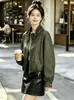Chaqueta de cuero estilo coreano con cuello alto y cordón, tacto aterciopelado, para mujer, nueva colección otoño 2026, corte holgado, versátil, adelgazante, con cremallera