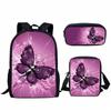 Mochila Estampado Creativo para Estudiante Set de Tres Piezas Serie Mariposa 3D Mochila Combinada de Gran Capacidad para Computadora para Hombre y Mujer