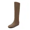 Charme sutil~ Botas elásticas finas de bico redondo em camurça estilo coreano, nicho, com aumento interno de altura, botas femininas para outono e inverno, botas de montaria versáteis