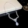 Colar Exquisito Flor de Zircônia Gota d'Água Estilo Corte Luxo Leve Nicho Sensação de Alto Padrão Corrente para Clavícula Conjunto de Joias Estilo Doce