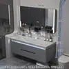 Gabinete de baño con lavabo integrado de piedra chapado en oro de lujo ligero estilo italiano, juego de tocador para baño