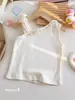 Camisola de Verão para Meninas com Estampa de Desenho Animado Fofo, Laço da Moda, Acabamento em Renda e Estampa Floral para Bebês