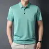2025 Nueva Camiseta de Manga Corta de Color Puro con Cuello para Hombre de Verano Camiseta Casual Ajustada Delgada Camiseta de Seda Hielo para Hombre