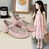 Sapatos de Princesa para Meninas Lantejoulas Laço Solado Macio Sapatos de Couro Sapatos de Performance Infantil Mary Janes para Meninas Salto Alto Atacado