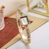 NAIDU Lujo Ligero Dial Cuadrado Incrustado de Diamantes Cadena Hueso de Serpiente Reloj de Cuarzo para Mujer Retro Dorado Reloj Cuadrado Pequeño Mano de Alta Gama