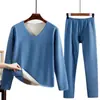 Nuevo Set de Ropa Interior Térmica para Pareja Derong Hombres Ab Doble Cara Sin Costuras Forro Polar Engrosado Ropa y Pantalones de Otoño Mujeres Capa Base