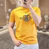 Camiseta de Manga Curta 2025 Moda Masculina Distinta Tendência Manga Dupla Algodão Seda Meia Manga Diamante Gola Redonda Slim Fit