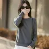 Suéter de punto liso de cuello redondo para mujer, hecho de 100% algodón puro, suave y delicado con la piel, corte holgado, jersey básico de manga larga, perfecto como prenda interior