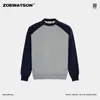 Ropa para Hombre Zoewatson 2026 Otoño Nueva Sudadera de Peso Pesado Raglán Bloques de Color Cuello Redondo Camiseta Casual Holgada de Manga Larga