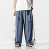 Pantalones casuales para hombre con estampado de estilo chino de verano, pantalones de lino y algodón holgados retro a la moda de talla grande de pierna ancha, pantalones delgados Hanfu
