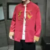Camisa de Cuello Alto Estilo Chino Bordado Traje Tang Nuevo Chino Retro Botón de Rana Talla Grande Moderna Chaqueta Camisa Casual para Hombre