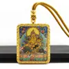 Tangka Semi-Pintado à Mão Dragão Cinco Anciãos Deus Amarelo da Riqueza Pingente Tangka Dourado Pintado à Mão Amuleto Colar Buda Portátil Venda por Atacado