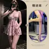 Lencería sexy con tirantes, de malla, diseño de mariposa estampado, tentación de encaje de deseo puro, camisón transparente