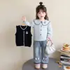Conjunto de punto para niña otoño 2026 nuevo conjunto de chaleco de punto, ropa infantil estilo coreano, moderno y elegante para primavera y otoño