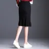 Saia de Tricô Cintura Alta Confortável Visual Slim Alta Outono e Inverno Saia de Quadril Moda Retrô Elegante Saia Folha de Lótus