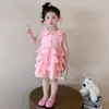 Vestido para Menina Manga Curta Camisa Algodão 2026 Novo Estilo Vestido Bolo para Criança Pequena Bebê Elegante Vestido de Tricô Roupa de Verão