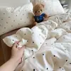 Juego de Cuatro Piezas de Gasa de Doble Capa 100% Algodón, Juego de Tres Piezas de Sábana y Funda Nórdica de Algodón Puro Ultra Suave Estilo Ins Clase A, Ropa de Cama de Alta Gama