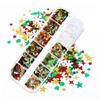 Caixa de Natal com 12 Compartimentos Floco de Neve Lantejoulas para Nail Art de Inverno Árvore de Natal Estrelas Cruzadas Mistura de Cores Vermelho e Verde Lantejoulas de PET