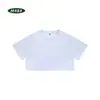 Novo top feminino de cor sólida para o verão, 210g, cropped, caimento justo, com ombros normais, estilo curto, sem botões, algodão puro, manga curta