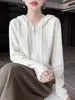 Cardigan de Tricô com Capuz de Lã Pura, Manga Longa, Zíper Duplo, Cor Sólida, Suéter Solto de Lã, Top - Nova Coleção Outono/Inverno 2026