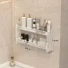 Prateleira de Armazenamento de Banheiro Multicamadas, Prateleira Lateral de Gabinete de Banheiro, Prateleira de Armazenamento na Parte Traseira da Porta do Banheiro, Sem Furos, Para Espaços Estreitos, Montado na Parede, Atacado