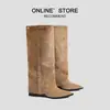 Botas largas de cuero para mujer con 9 cm de aumento de altura interno, botas de jinete, botas de caña alta, botas de otoño e invierno de tacón alto con punta y tacón de bloque