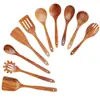 Espátula Pequeña de Madera de Acacia, Espátula de Madera para Sartén Antiadherente, Cuchara Sopera de Madera con Mango Largo, Cuchara Pequeña de Madera para Arroz, Juego de Espumadera para Fideos de Madera de Teca
