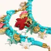 Pulsera Personalizada de Coral y Caracola Transfronteriza Europea y Americana Cadena Trenzada Azul Acero Inoxidable Chapado en 18K Collar con Colgante de Estrella de Mar y Tortuga