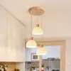 Lámpara colgante de mesita de noche para dormitorio, barra de bar de madera maciza y vidrio estilo retro americano, estilo wabi-sabi, lujo ligero, lámpara colgante pequeña de alta gama para comedor