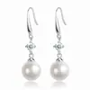 Runxin Aretes de Gancho Grueso con Perla para Mujer Elegantes Elegantes Pendientes para Viajero Largo Zircón Cuentas de Concha Sintética Gancho de Oreja