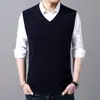 Colete de malha masculino, camisa base masculina, malha sem mangas com decote V slim fit para negócios, colete masculino, fornecimento direto da fábrica
