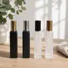 En stock botella de perfume cuadrada de vidrio de 15 ml negro esmerilado negro mate botella recargable tapa dorada plateada negra botella con atomizador portátil para viaje