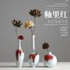 Jarrón de cerámica roja esmaltada de Jingdezhen, inserto de flores, decoración de porcelana para sala de estar, adornos de escritorio, jarrón seco, decoración del hogar