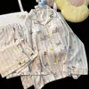 Nuevo Cárdigan con Solapa Pijama para Mujer Primavera y Otoño Algodón Nube Dibujos Animados Ropa de Casa Popular de Comercio Exterior Traje Venta al por Mayor