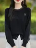 Cardigan de Punto Fino con Pedrería y Cuello Redondo, Nuevo Estilo Primavera y Otoño 2026 para Mujer, Color Sólido, Corte Holgado, Top de Punto Versátil