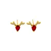 Populares Aretes de Ciervo con Circonita Estilo Lujo Ligero para Mujer, Aretes de Astas de Oro de Arena Vietnamita, Joyería de Alta Gama Transfronteriza de Larga Duración