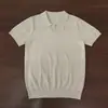 Camisa Polo de Punto de Seda Helada Estilo Old Money para Hombre, Camisa Delgada de Verano con Cuello Hueco, Camiseta Americana de Manga Corta Resistente