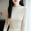 Suéter Feminino Outono e Inverno Borda Enrolada Gola Alta Meia Suéter de Tricô Fino Manga Longa Camisa Básica de Tricô Top Feminino Suéter Transfronteiriço