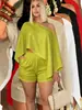 Conjunto feminino transfronteiriço europeu e americano 715, top sexy estilo férias na praia ombro a ombro com shorts de bolso