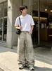 Pantalones Casuales de Pierna Ancha con Estampado de Leopardo y Hebilla Estilo Parisino, de un Solo Botón, Patchwork, para Hombre, Otoño Nuevo, Holgados, Estilo Callejero, Largo hasta el Suelo, para Mujer, Tendencia