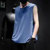 Chaleco de Seda de Hielo para Hombre, Estilo Delgado de Moda, Transpirable, de Secado Rápido, Chaleco Deportivo Casual de Hombro Ancho, Ropa de Abrigo, Camiseta sin Mangas de Cuello Redondo para Hombre para Verano