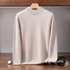 Suéter de cachemira para hombre, tejido de punto grueso de doble hilo de siete agujas con cuello alto medio, suéter de capa base de punto para otoño e invierno