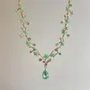 Collar multicapa de gota de agua con mariposa verde de alta gama para mujer, estilo moderno y genial, accesorio de cadena para clavícula de alta gama