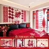Pesquise por Conjuntos de Decoração de Quarto de Casamento Festivo, Decorações de Cabeceira de Cama de Casamento Vermelho Vinho de Alta Qualidade e Adesivos de Casamento Feliz