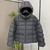 Jaqueta curta acolchoada com capuz para mulheres petite, moda inverno 2026, com logo na manga, jaqueta puffer quente e de corte solto