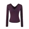 Camiseta puramente sensual y sexy de manga larga con doble escote en V delantero y trasero, nuevo estilo de otoño, elegante color liso, corte ajustado, top básico de chica sexy para mujer
